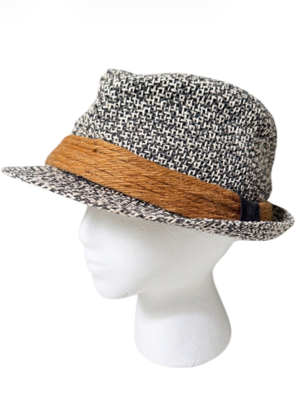 Sun’N’Sand black white woven brown band fedora style hat OS